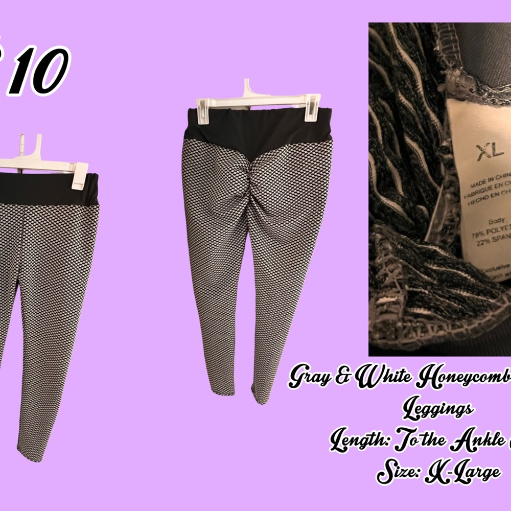 Gray and White Honeycomb Leggings